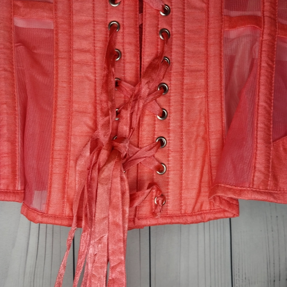 Corset Story Peach Lace-Up With Zip Side Panels Boned Underbust Corset - Picture 8 of 9